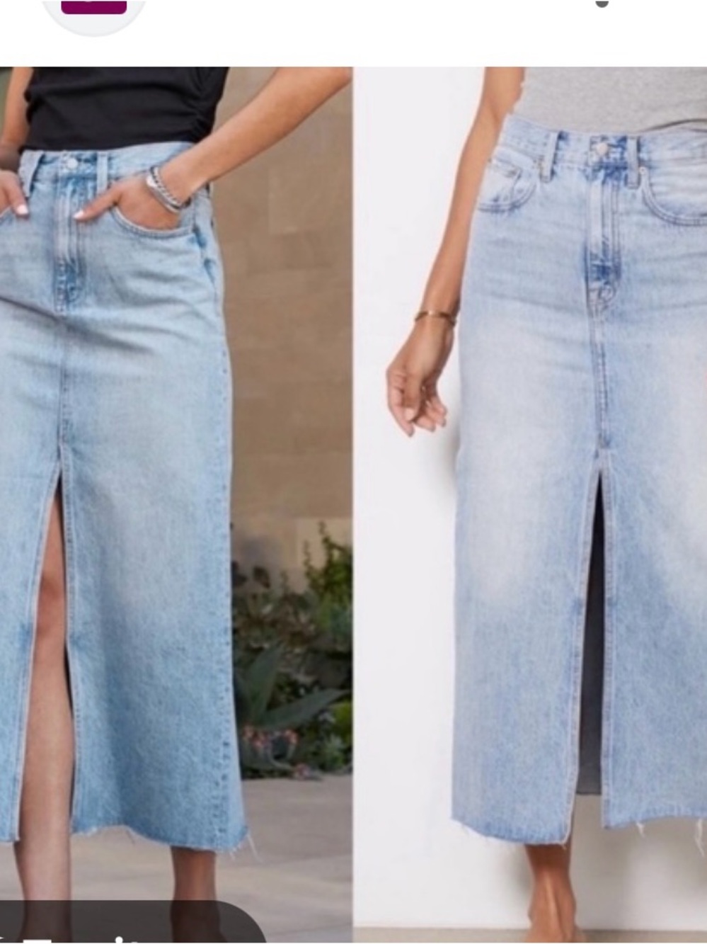 Pistola Alice High Rise  Light Wash Denim Midi Skirt with Front Slit new 24